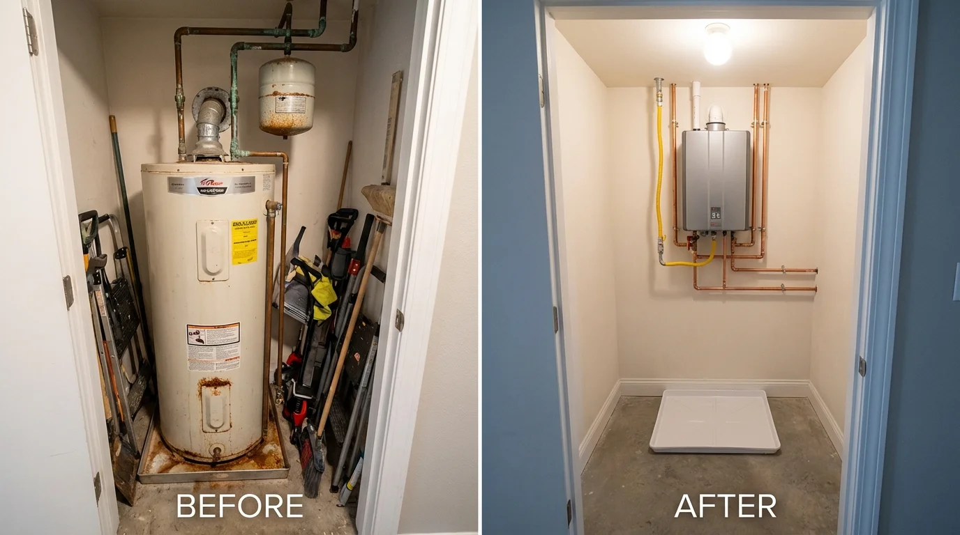 Tank water heater versus wall-mounted tankless unit comparison for Mansfield, MA homeowners